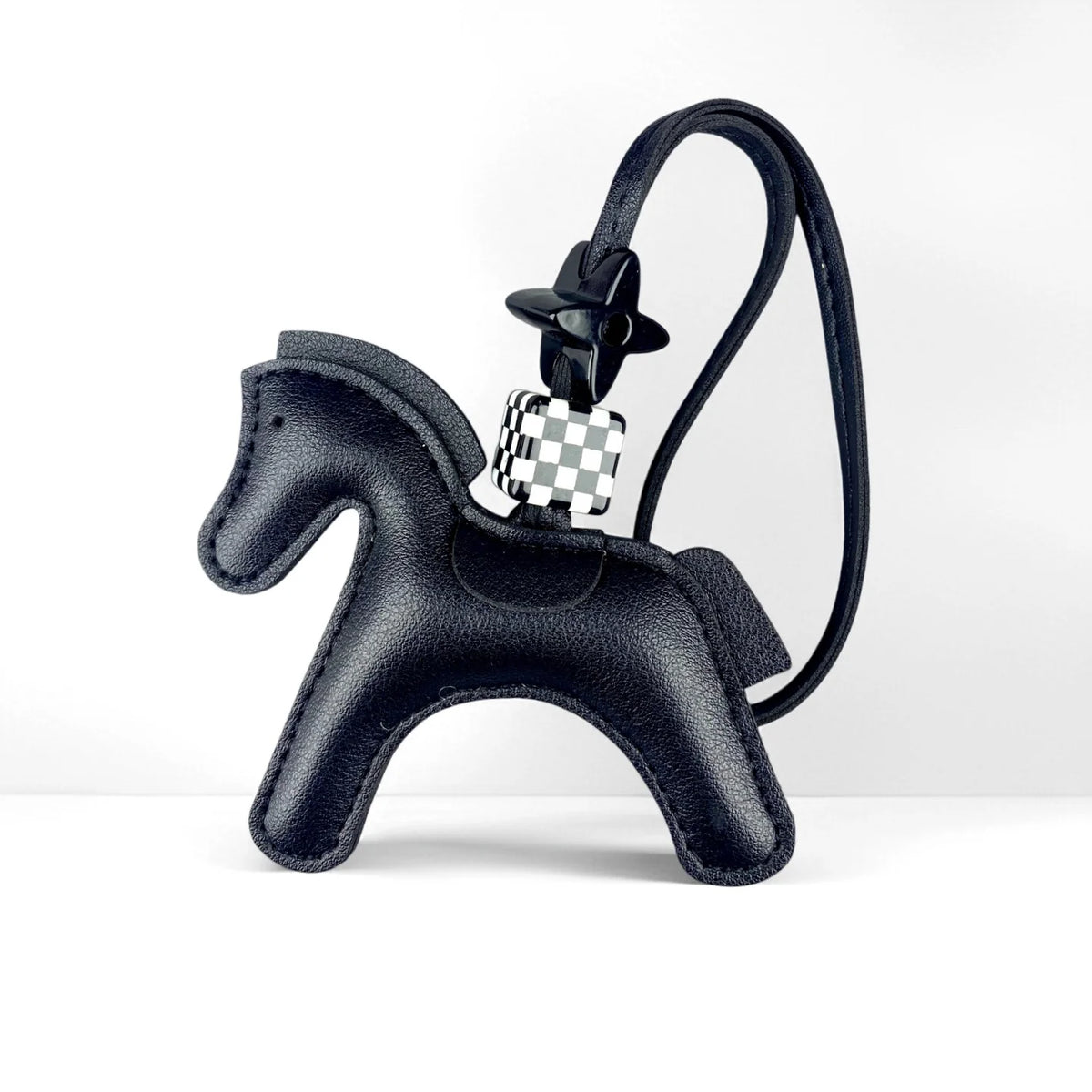 Chic PU Leather Pony Bag Charm, Lucky Clover & Checkered Bead Pendant, Y2K Boho Purse Accessory, Gift for Her