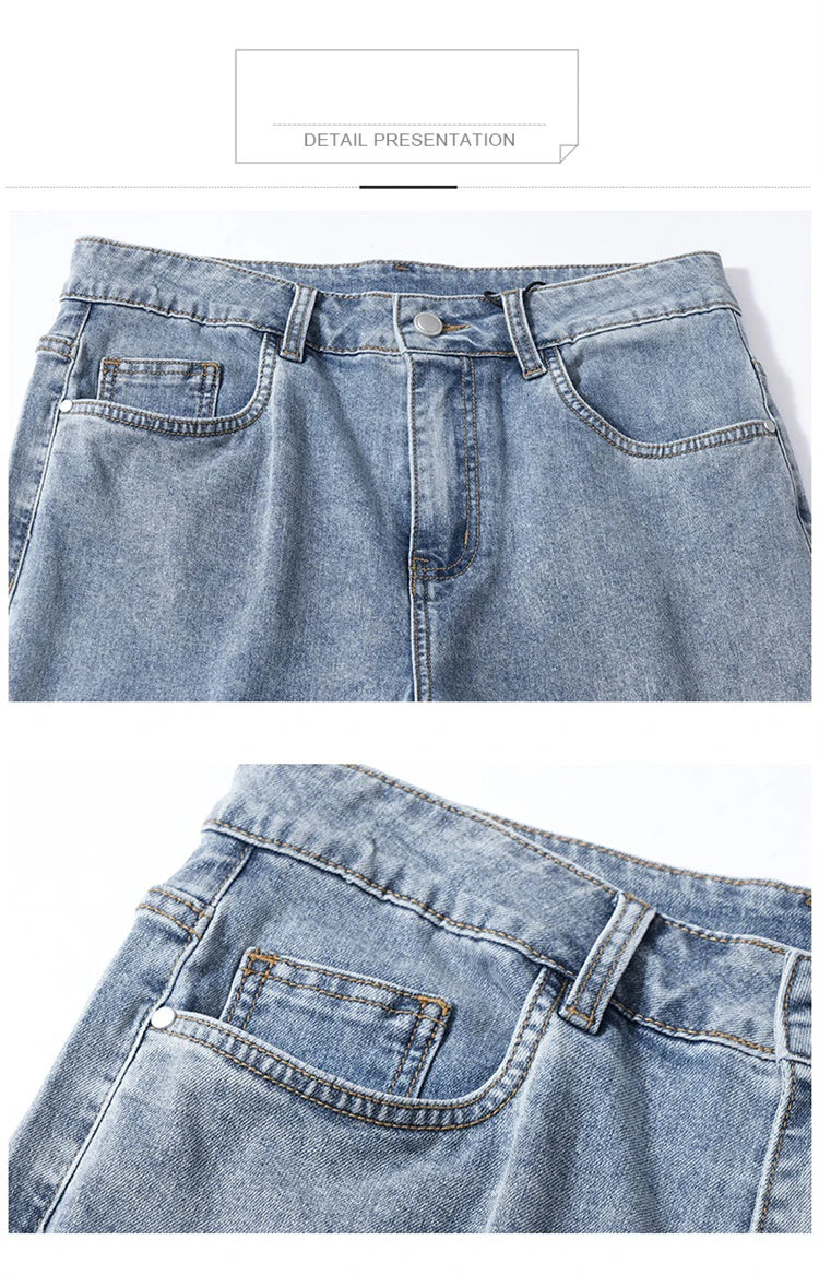 Summer men's six inch shorts over the knee thin straight tube minimalist elastic denim shorts Baggy Jeans Shorts for Men  3/4