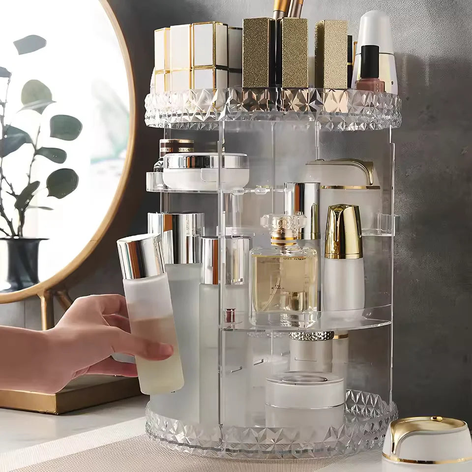 3 Tiers Makeup Organizer 360 Rotating Storage Makeup Display Case Large Capacity Cosmetic Storage Display Box Clear for Bathroom