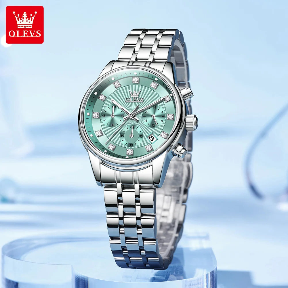 OLEVS 3669 Womens Watch Fashion Brand Waterproof Luminous Multifunctional Chronograph Quartz Watch Date Ladies Watches With Box