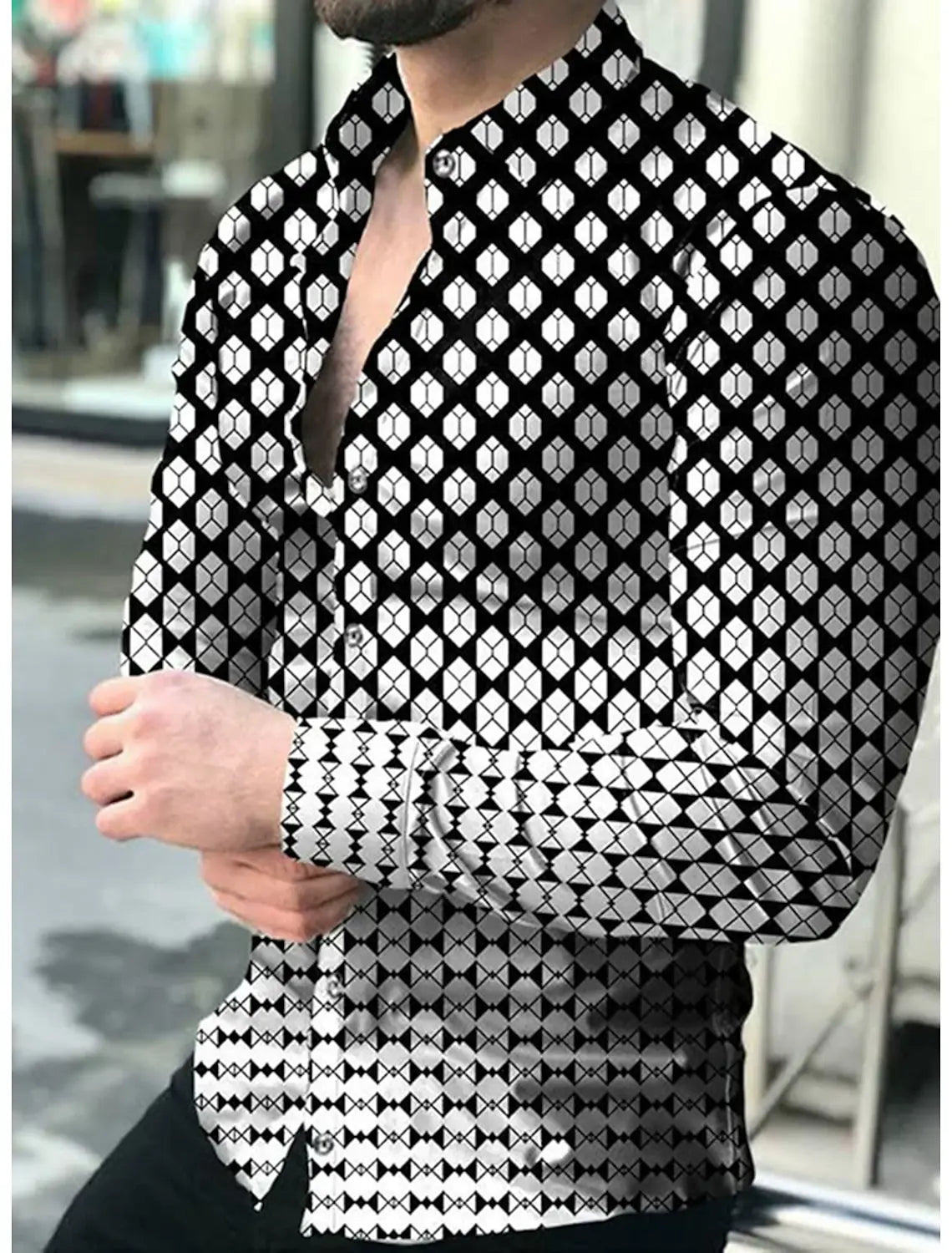 Men's Shirt Plaid Striped Graphic Prints Geometry Turndown Outdoor Street Long Sleeve Button-Down Clothing  Fashion Designer
