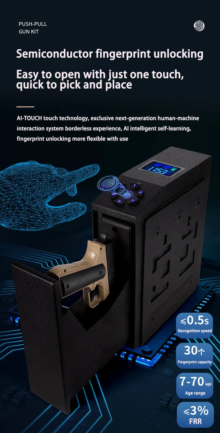 Tuya BLE Gun Safe Box Biometric Fingerprint Key Code 3-in-1 Wall Mounted Pistol Safes Box Anti theft Certified Handgun Safe