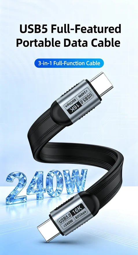 Uyellow USB 5 Cable 80Gbps 240W 16K Type C To C Fast Charging Thunderbolt 3 4 5 USB 5.0 to C Data Transfer Cable Laptop