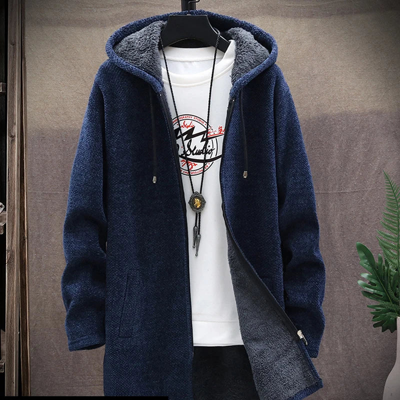 Winter New Arrival Men's Sweaters Hooded Cardigan Coats Men Knitted Jacket Fleece Lining Solid Color Youth Casual Sweater MY324
