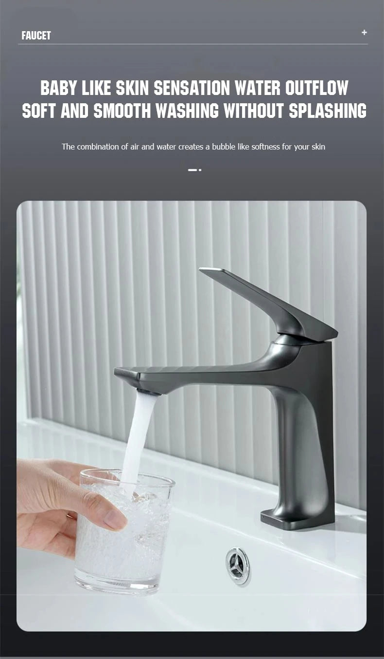Brass Core Modern Bathroom Sink Faucet Single Handle Deck Mounted Wash Basin Water Tap Hot And Cold Mixer