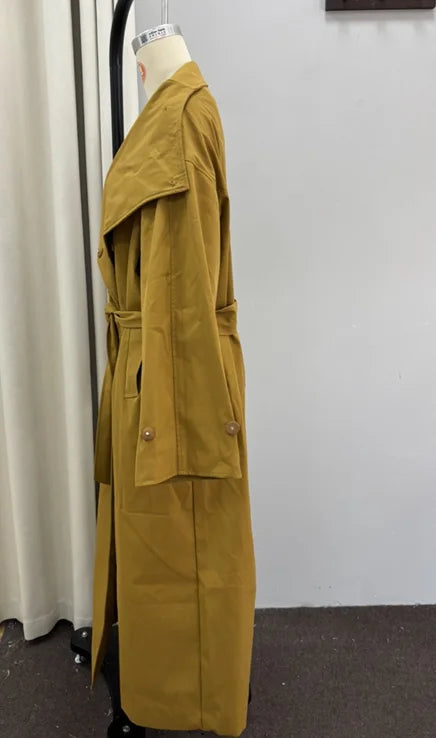 Casual Solid Long Trench Coat Women Stand Collar Long Sleeve Single Breasted Lace Up Jacket 2026 Autumn Lady Commute Outwear