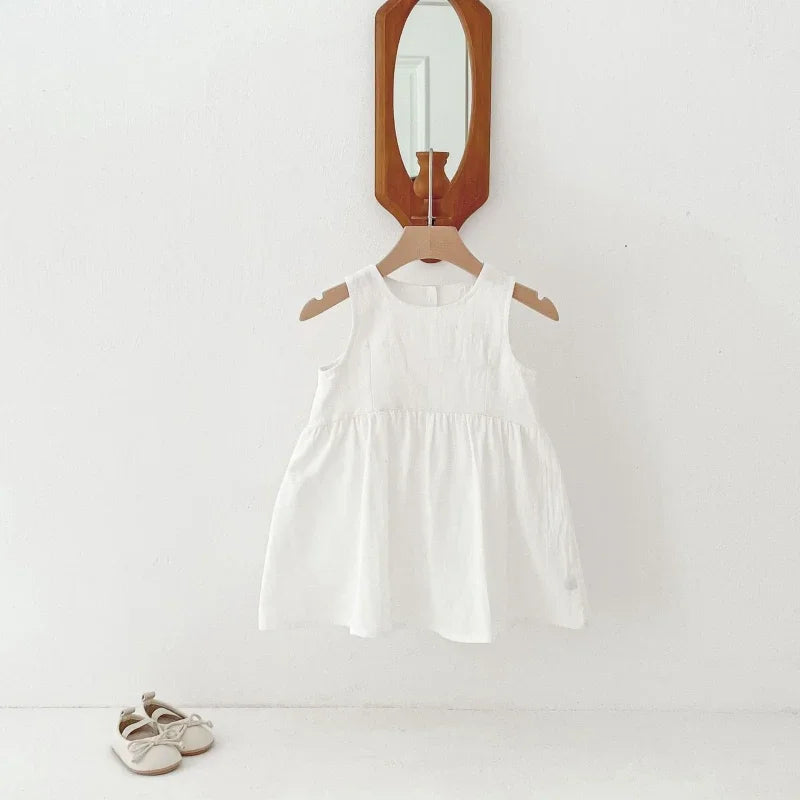 2025 Kids Clothes Summer Solid Dress Baby Girls Cotton Clothes Sleeveless Floral Dresses Children'S Vestidos Casual Clothing