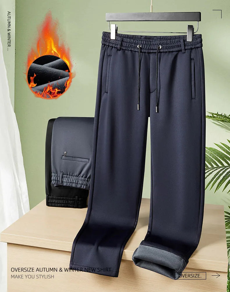 Winter Pants Men Straight Trousers Thicken Warm Oversize 6XL 7XL 8XL 10XL Plus Size Loose Fleece Formal Sweatpants Autumn Plush