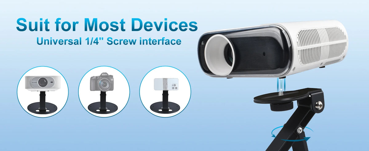Desktop Projector Mount 180° Adjustable 3-in-1 Mounting Options Universal 1/4" Screw Sturdy Portable Max Load-Bearing 11 Pounds