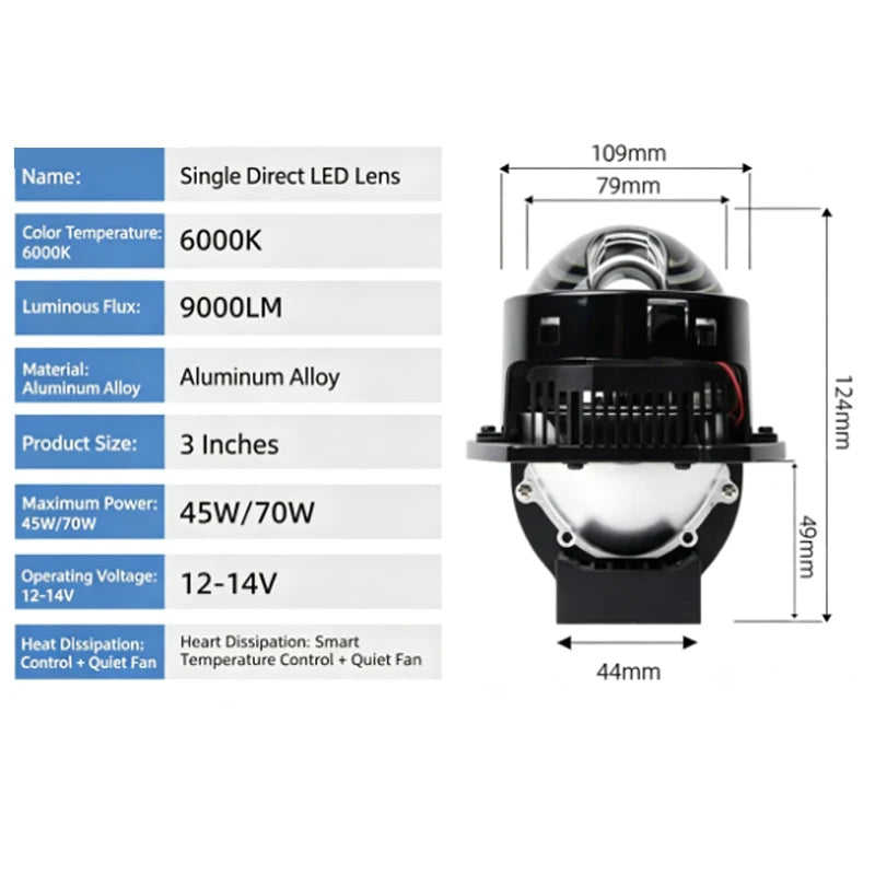 3-inch car LED dual beam optical direct laser lens, high and low beam car headlight lens, laser front headlight