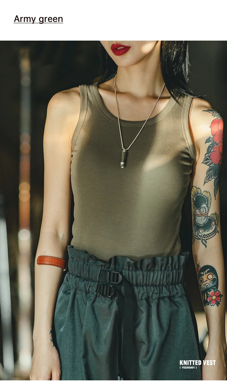 Maden Summer Sleeveless Knitted Tank Tops for Women Solid Color Casual Sports Vest Slim Fit Female Outer Wear Tops