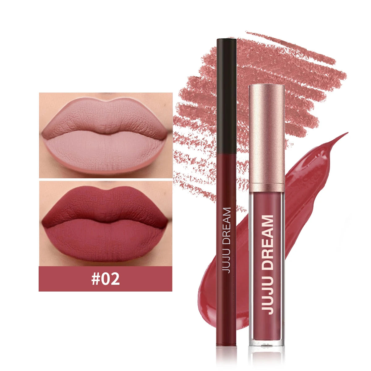 2-Piece Matte Lip Gloss & Lip Liner Set, Long-Lasting Cup-Shaped Formula Glides On Smoothly, Perfect For Everyday Makeup Looks.