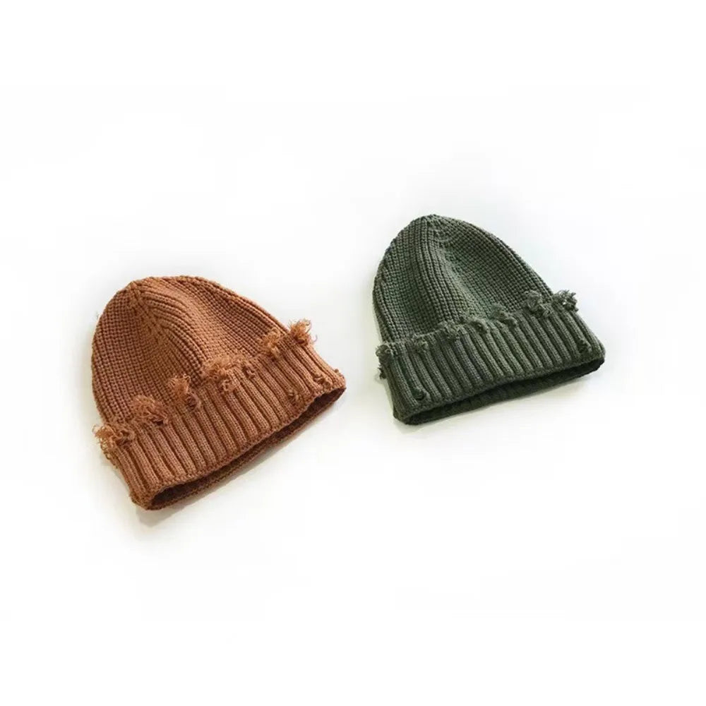 New Fall and Winter Hip Hop Trend Broken Brim Knitted Hat Woman Man Green Grey Black White Hole Cap Warm Hat Bonnets Fall