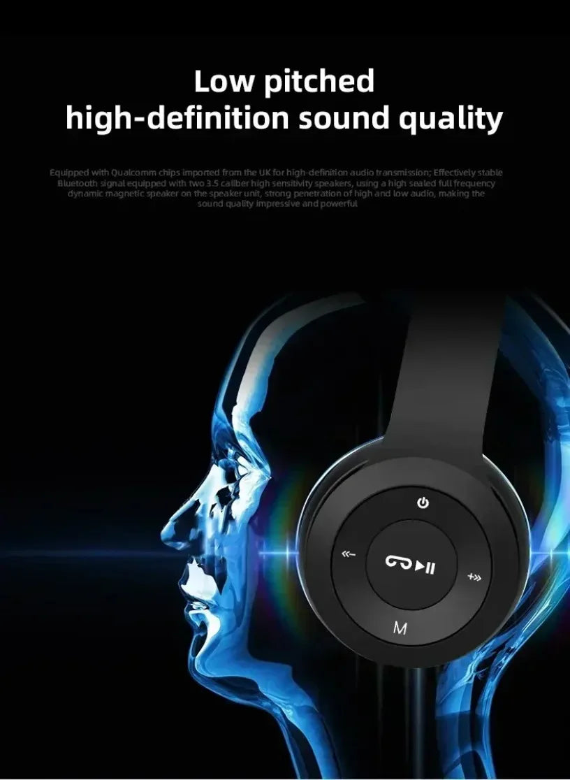 Wireless Headset Bluetooth 5.0 Foldable Sport Over Ear Headphones Stereo Bass Earphone for Running Gaming Phone Tablet