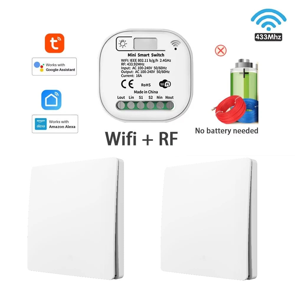 TUYA wifi RF433 Self Powered Wireless Switch Without Battery Remote Control waterproof home Wall panel Light Switch AC110V 220V
