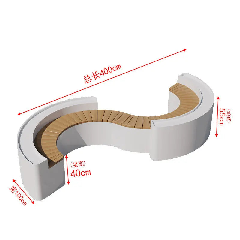 For Outdoor Curved Wood Flower Box Seat Square Park Mall Public Area Anti-corrosion Moisture-proof Leisure Bench