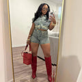 Shorts Sets Women Denim 2 Piece Suit Top Jeans Ensemble Summer 2025 Single Breasted Turn Down Collar Short Pants Vintage Outfits