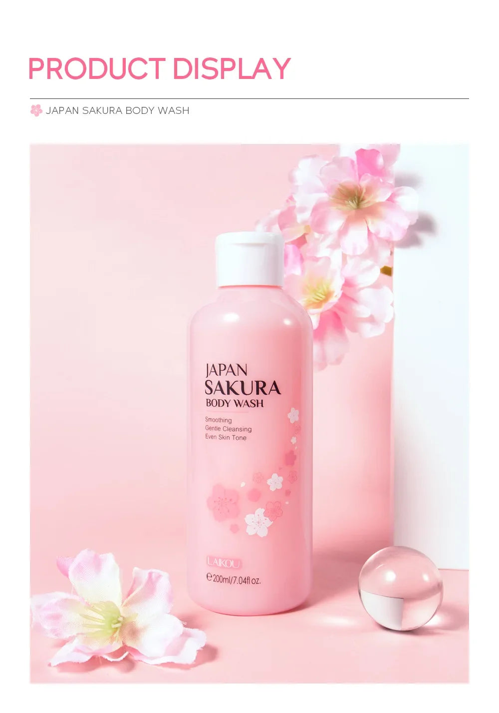 LAIKOU Japan Sakura Body Wash Long Lasting Fragrance Gentle Foaming Moisturizing Smooth Skin Shower Gel 100ml