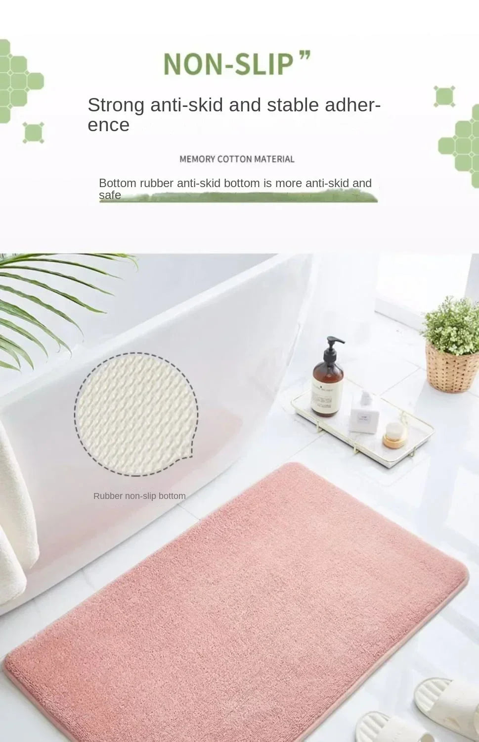 Bath Mat & Bathroom Extra Thick & Soft Memory Foam & Non Slip Super Absorbent Bathroom Rugs Bath Rug for Bathroom Floor