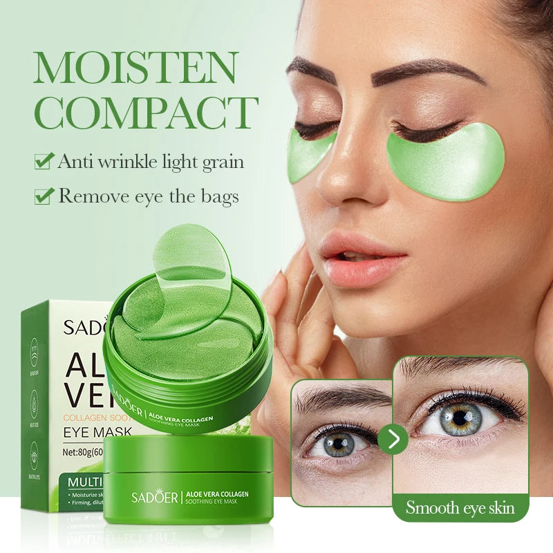 60PCS SADOER Aloe Vera Collagen Eye Mask, Anti-Wrinkle, Reduce Dark Circles, Moisturize and Tighten Eye Skin