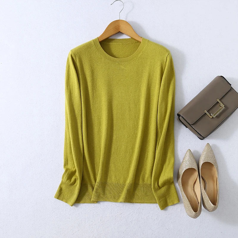 SuyaDream Woman Basic Sweaters Silk and Cashmere Blend O neck Pullovers Solid Sweaters 2024 Fall Winter Bottoming Shirts