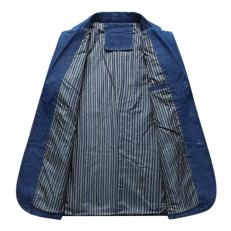 Mens Denim Blazer Men Fashion Cotton Vintage Suit Outerwear Male Blue Coat Denim Jacket Men Slim Fit Jeans Denim Blazers Top 4Xl