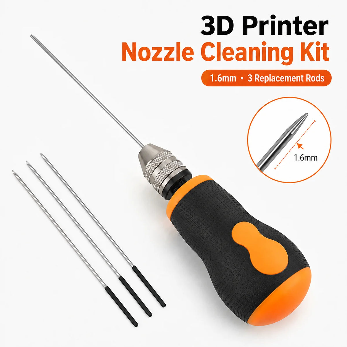 Clog Poke 3D Printer Accessories, Φ1.6mm L200mm Cleaning Needle Tool for Any 1.75mm Nozzles, 3D Printer Nozzle Cleaning Kit