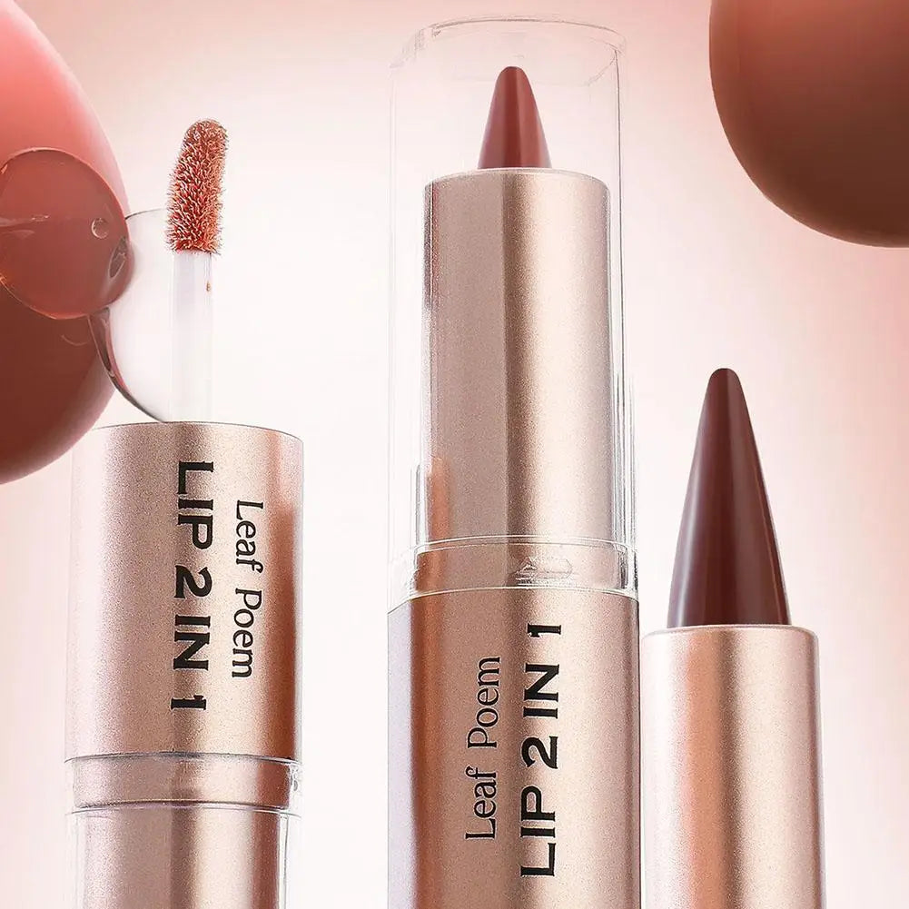 Waterproof Contour Non Stick Makeup Double-headed Matte Mirror Design Lip Glaze Nude Brown 2-in-1 Tapered Gradient Lip Liner Pen