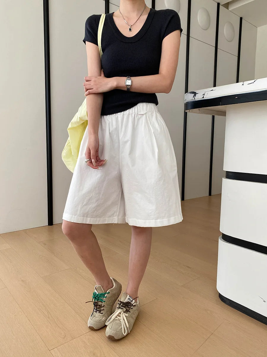 Summer women's relaxed loose wide leg A-line casual shorts versatile