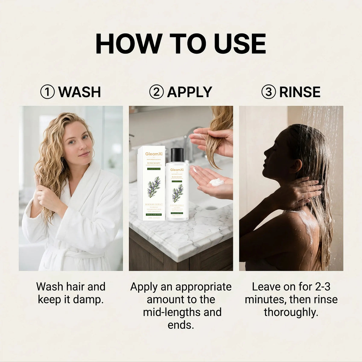 GleamXi Rosemary Hair Hydrolyzed Keratin Conditioner Anti Frizz Repair Split Ends Nourish Dry Damage Hair Smoothing Conditioner