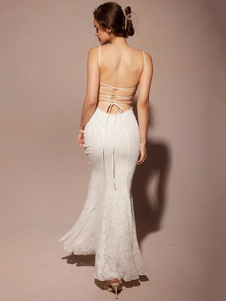 Articat-Women's Sexy Sleeveless Lace Patchwork Backless Bodycon Maxi Dress, Elegant Party Club Evening Dress, 2024 Summer