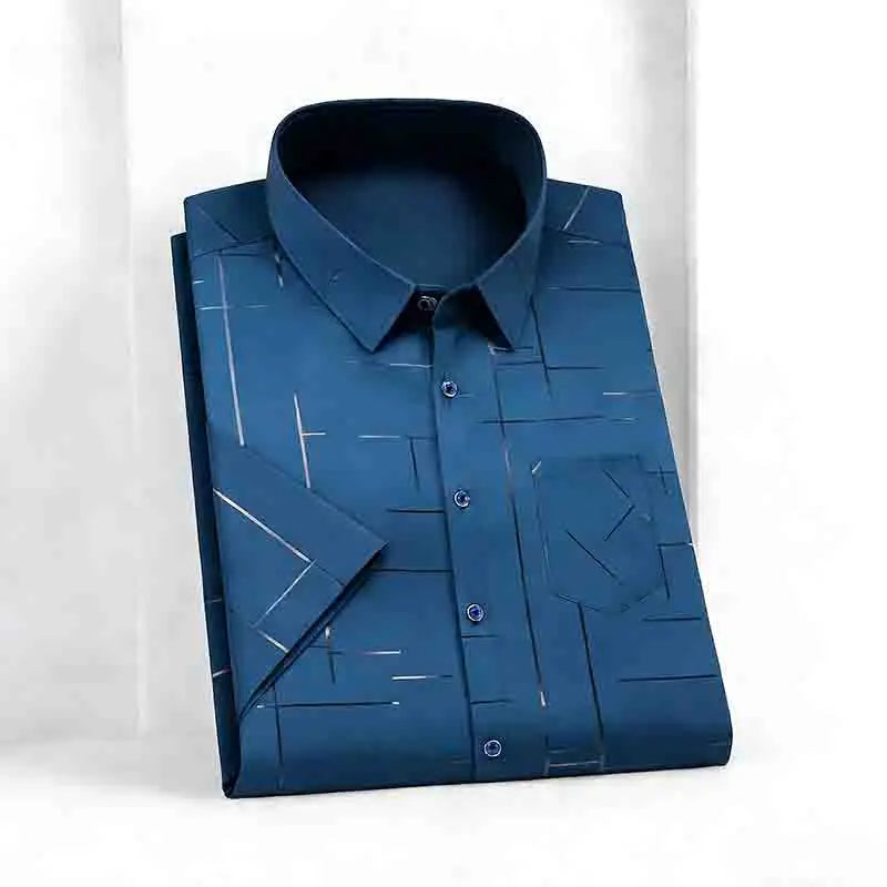 2026 New Men's Silky Short Sleeve Shirt Wrinkle-Resistant Short Sleeve Casual Office Daily Wear