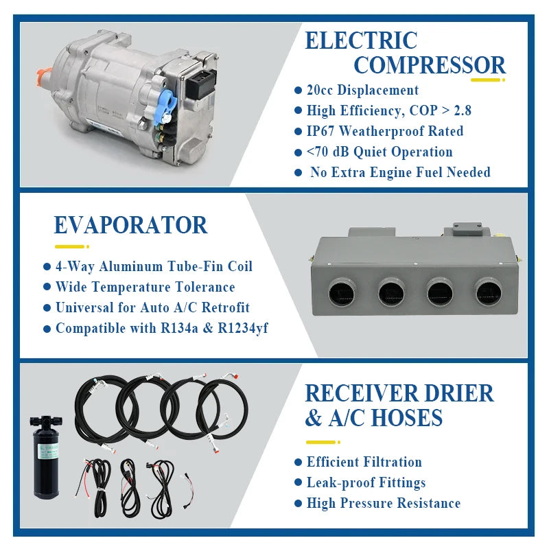 Universal 406‑4 Holes 12V/24V 3400Kcal Electric Auto A/C Compressor Evaporator Assembly  Air Conditioning System for Car Truck