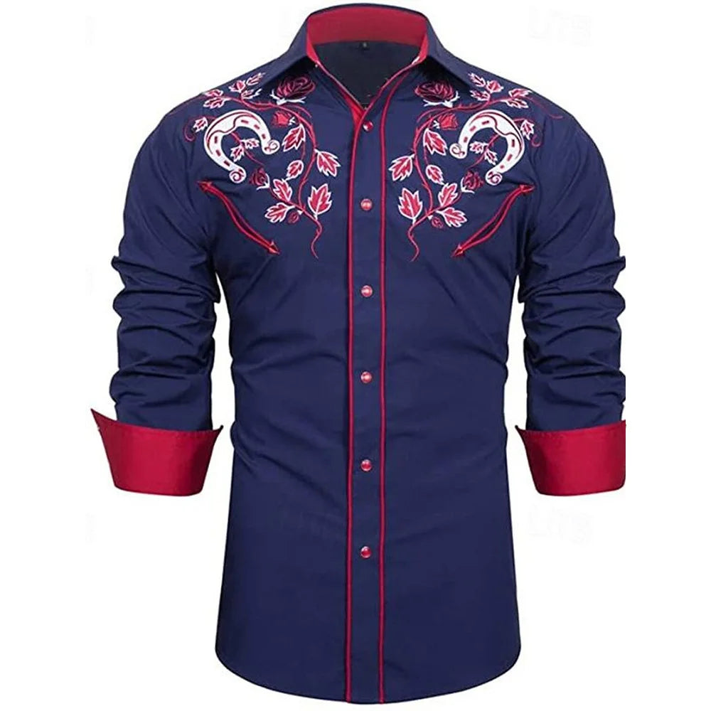 Versatile And Elegant Men's Elastic Face Printed Shirt Casual Lapel,easy To Care For Spring And Fall, Perfect For Every Occasion