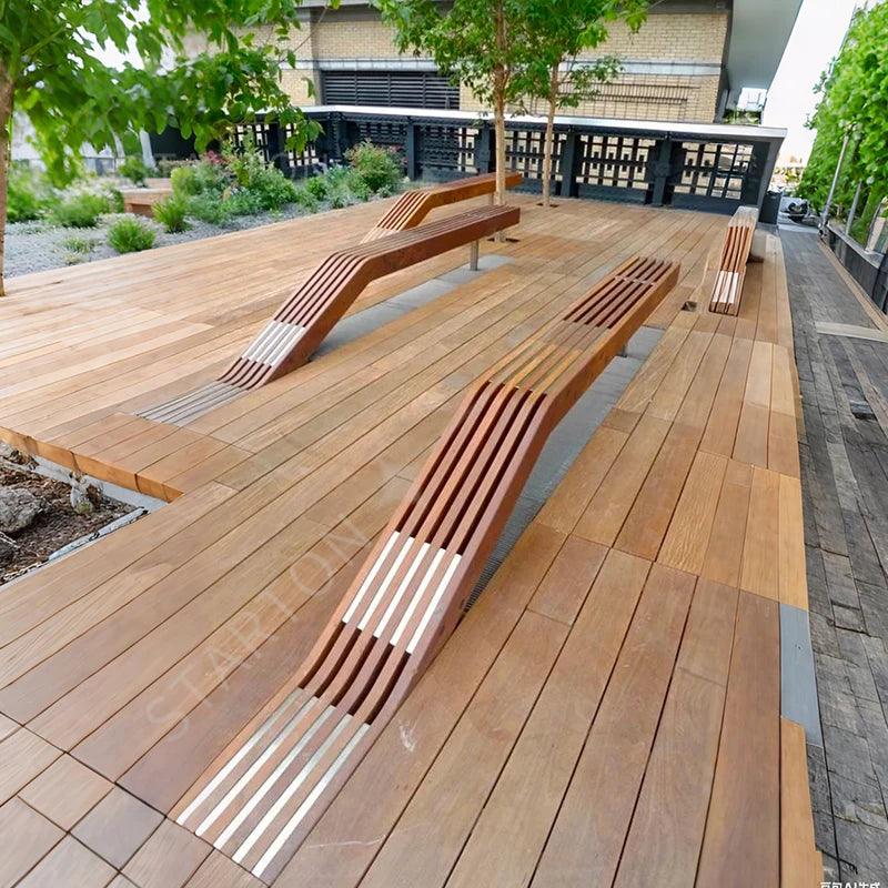 Designer Outdoor Bench with Galvanized Steel Frame Park Garden Public Seating  Landscape Projects Bench Park Street Furniture