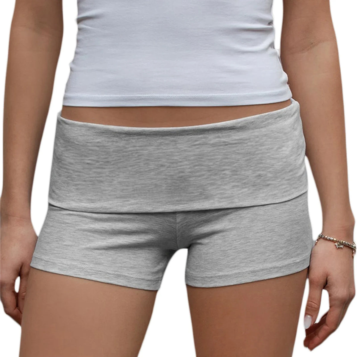 Summer Slim Yoga Shorts Women Casual Solid Color Fold Over Low Waist Lounge Shorts
