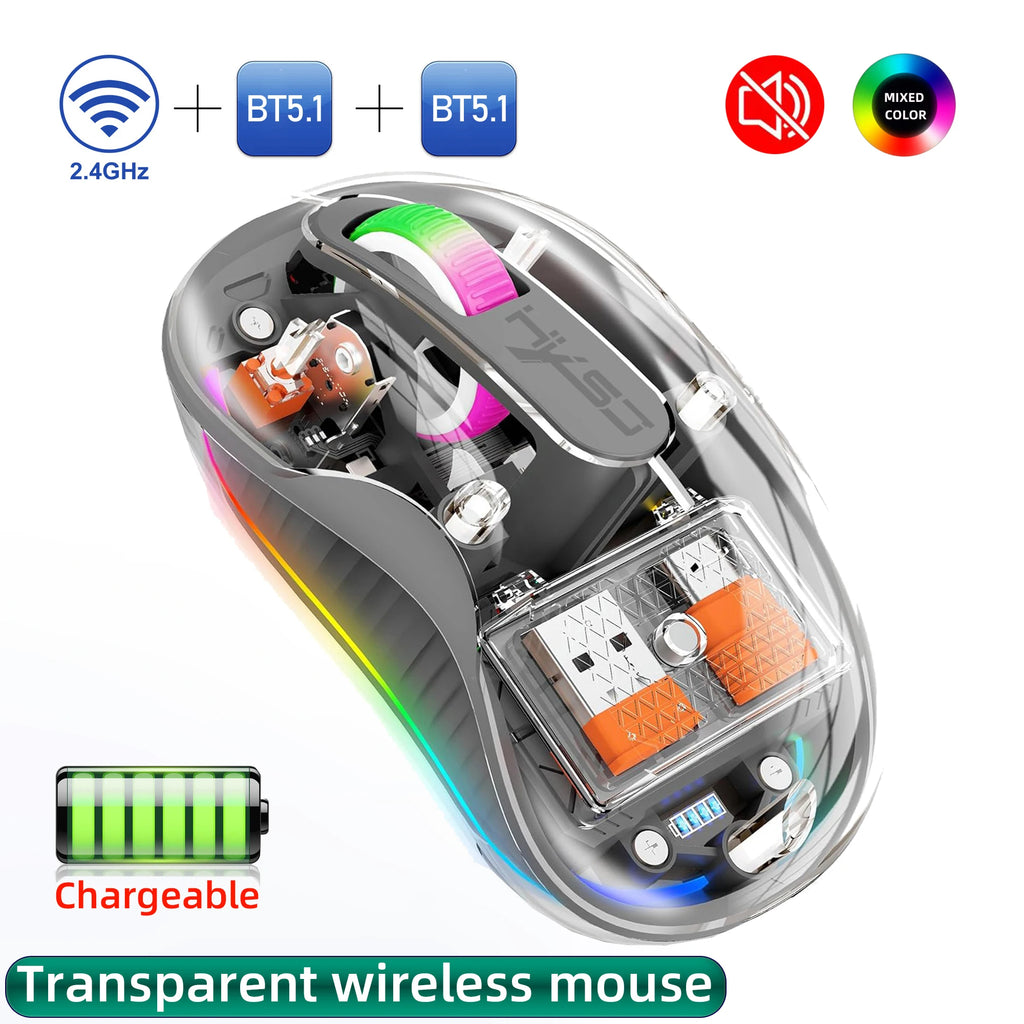 New HXSJ M333 Transparent Mouse Wireless Three-mode Magnetic Suction Mute Rechargeable Mouse For Tablet PC Notebook