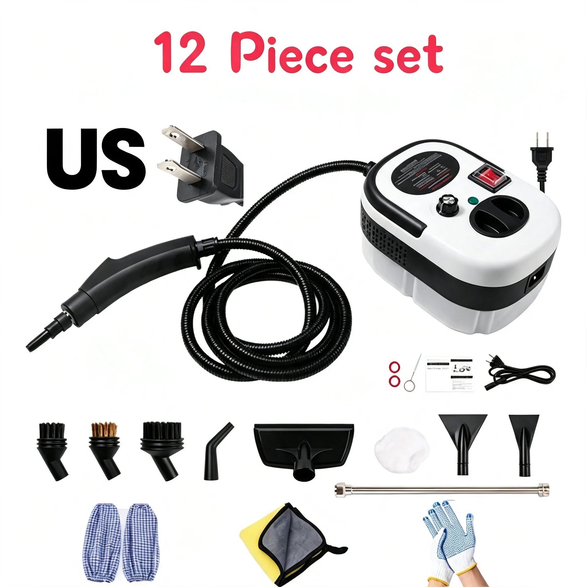 Home Steam Cleaning Machine 2500W Power 3BAR High Pressure 15s Quick Steam Generation 6‑Gear Steam Adjustment 1200CC Transparent Water Tank for Kitchen Bathroom Glass Tile Car Interior Complete Accessory Kit