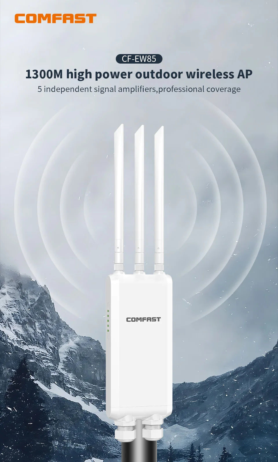 COMFAST 1300Mbps Outdoor AP 2.4G/5.8G 3 Antennas Acess Point Wireless Long Rang WiFi Extender 3 Gigabit Ports Wireless Router