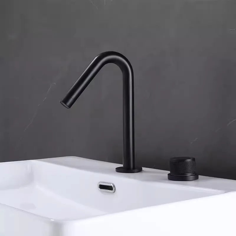 Tuqiu Bathroom Faucet Brass Widespread Brush Gold Basin Faucet Brass Sink Faucet 2 Hole Hot & Cold Wash Faucet Water Tap