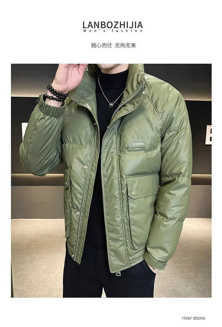 Autumn Winter Fashion Lightweight Down Jacket Men Trendy Short Stand Collar Thickened Warm Cold-Proof White Duck Down Jacket