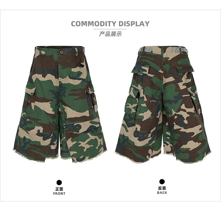 MIJKO Camouflage Work Short Pants Playful Youth Style Casual Loose Fit Cargo Shorts for Active Wear 8486