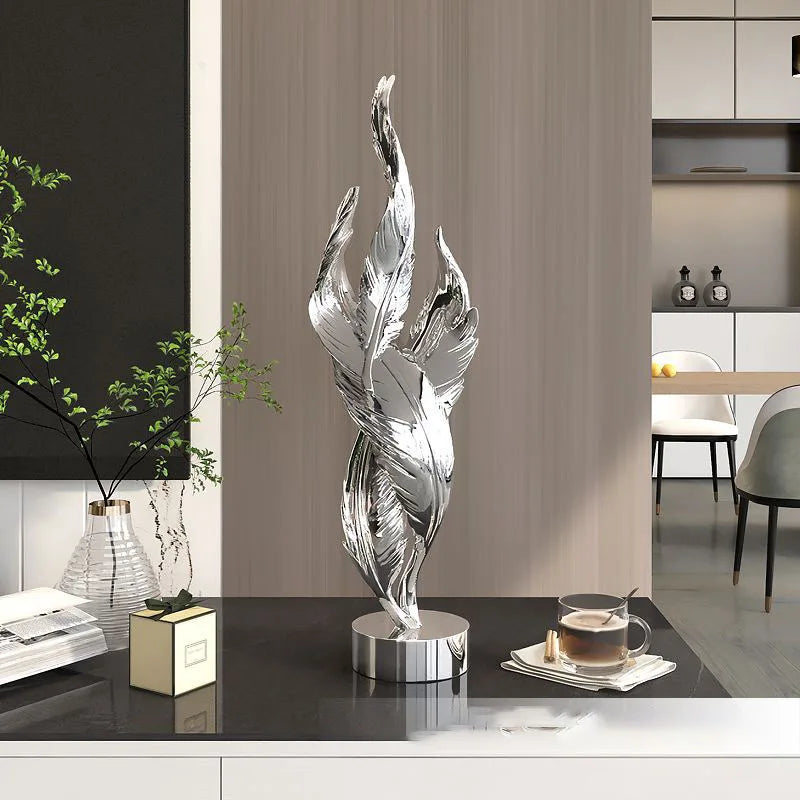 Modern Light Luxury Feather Resin Ornaments Home Living Room Wine Cabinet Figurines Decoration Store Hotel Pub Furnishing Crafts