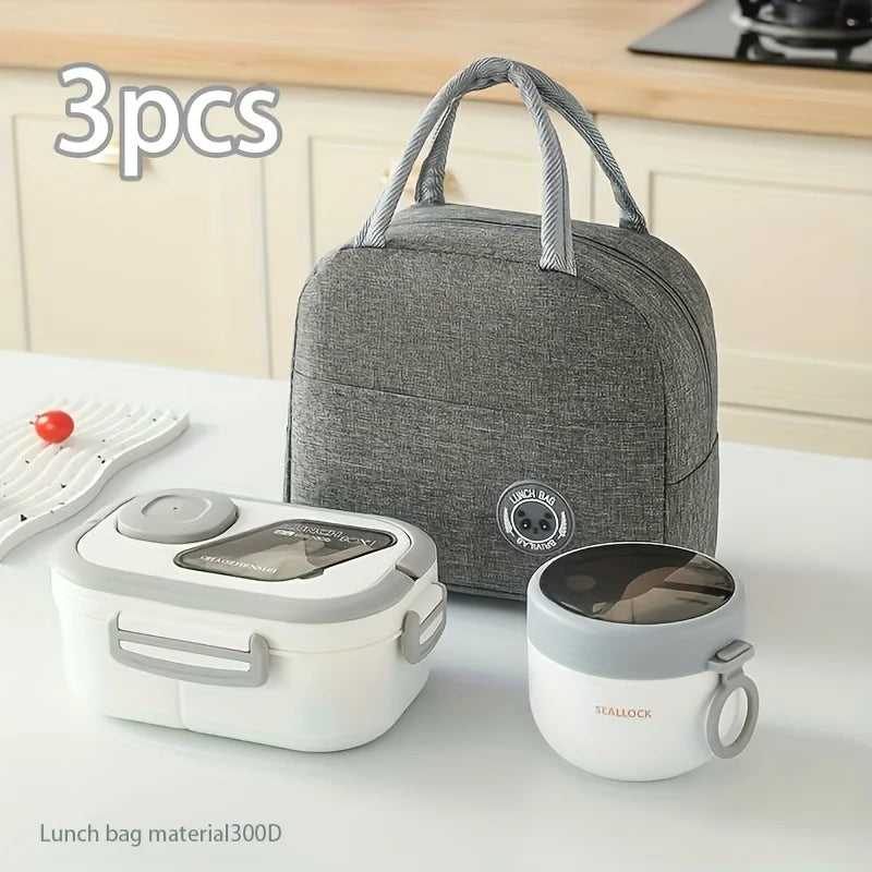 3pcs Lunch Box Set with Large Capacity Insulated Bag Reusable Tableware Meal Snack Food Holder for School Picnic Office Camping
