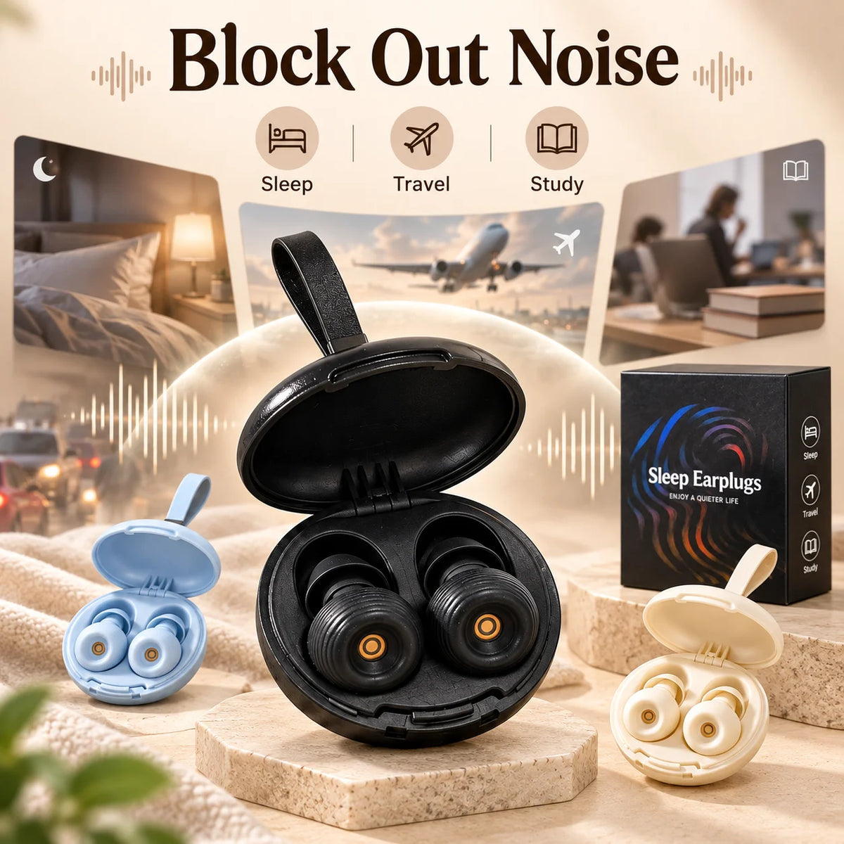 Reusable Silicone Ear Plugs, Soft Noise Reduction Earplugs for Sleeping Work Study Travel Noise Protection