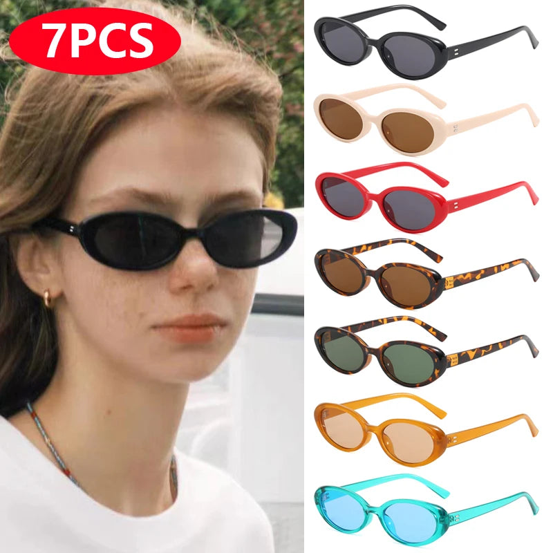 4pcs/7pc Small Oval Sun Glasses Vintage Oval Sunglasses 2024 Men Small Oval Sun Glasses Retro Fashion Women Sun Glasses Oculus ﻿