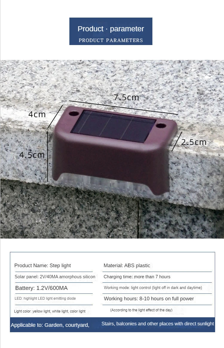 Solar Light Outdoor Stair Wall Step  LED Street  Garden Balcony Decoration Waterproof Stairs Fence Lamp
