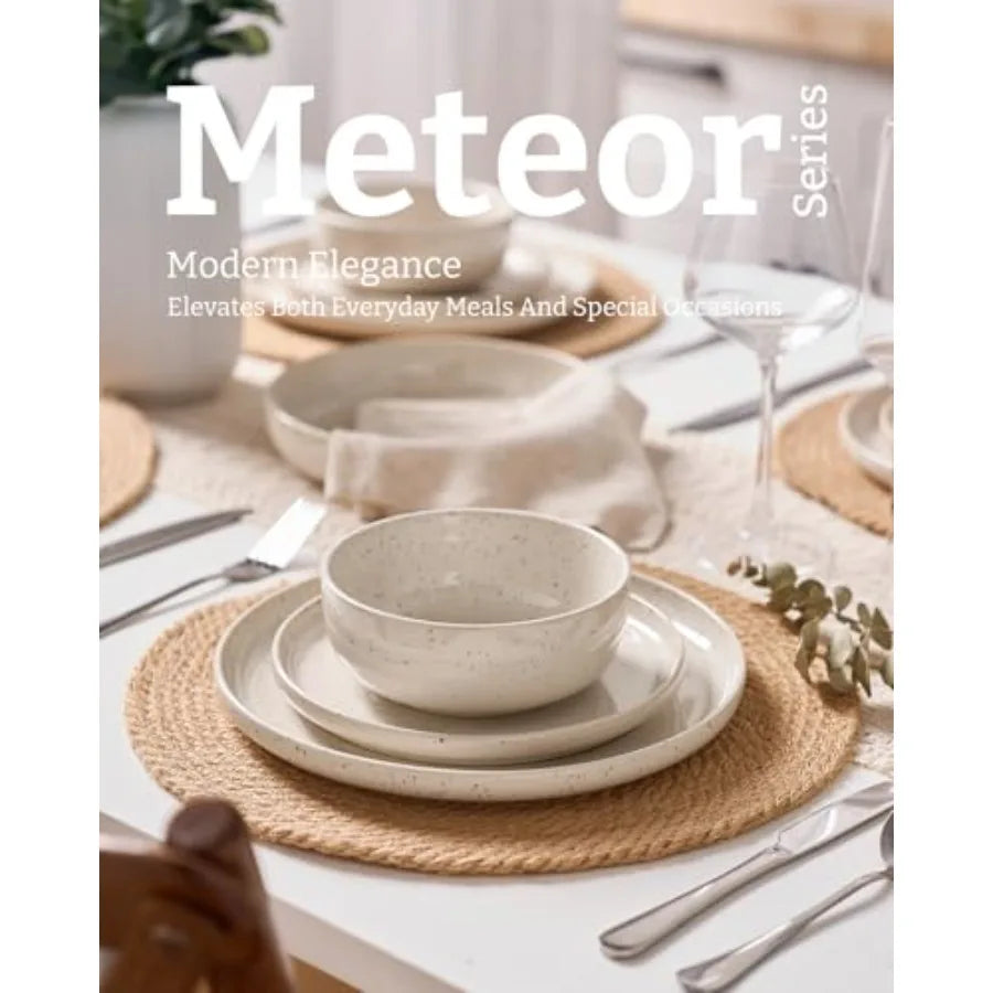 Meteor Plates and Bowls Sets, 18-Piece Stoneware Dinnerware Sets, Dishes Set for 6, Microwave and Dishwasher Safe Tableware