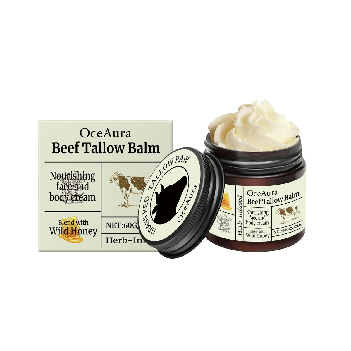 OceAura Beef Tallow Balm Deep Moisturizing Nourishing Brightening Skin Long-Lasting Fragrance Refreshing Care Face Body Lotion