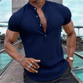 Men's Short-Sleeved Casual Shirt Hawaiian Style Shirt Solid Black Shirt Stand Collar Design Suitable for Beach Vacation XS-5XL